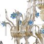 Rezzonico style chandelier in Murano glass with light blue flowers