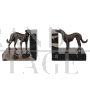 Pair of Art Deco bookends with greyhound dogs in bronze and Portoro marble