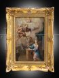 Antique oil painting on bronze depicting the Annunciation, Naples 19th century