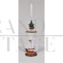 Antique electrified oil lamp in bronze and painted glass