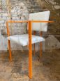 Pair of orange postmodern armchairs with white bouclé wool fabric