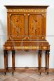 Antique sideboard or bookcase with rich inlays and bronze decorations