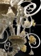 Large and sumptuous chandelier in transparent and gold Murano glass