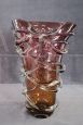 Large vintage amber and purple artistic Murano glass vase