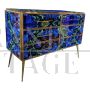 Design dresser in blue glass with lapis lazuli effect with six drawers