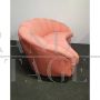 Vintage curved sofa in pink velvet in Gio Ponti style