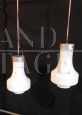 Pair of vintage pendant lights in opaline white glass, 1960s