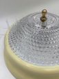 Pair of vintage 1960s ceiling lights in worked glass and cream white metal