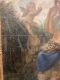 Large Art Nouveau liberty painting with peasant girl and cherubs, 1930s
