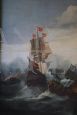 Antique painting of battle between galleons, 19th century, oil on canvas