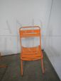 Set of 4 orange iron folding garden chairs, 1970s