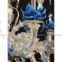 Rezzonico style chandelier in Murano glass with light blue flowers