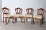 Set of 4 antique Louis Philippe chairs in walnut with carved backrest, Italy 1850s                            