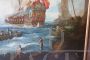 Antique painting of a coastal scene with galleons, 18th century