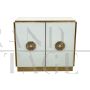 Small vintage sideboard in white Murano glass and brass, Italy 1980s