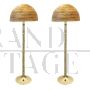 Pair of floor lamps in polished brass and bamboo