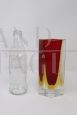 Vintage square vase in red and yellow submerged Murano glass