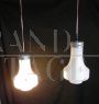 Pair of vintage pendant lights in opaline white glass, 1960s