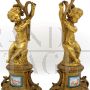 PAIR OF CANDLEHOLDERS, NAPOLEON III PERIOD, GILDED BRONZE AND PORCELAIN