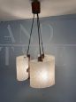 Scandinavian design chandelier from the 70s in glass and teak