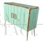 Two-door sideboard in aqua green Murano glass and brass