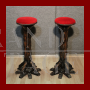 Pair of vintage rustic stools with red velvet seat         