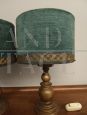 Pair of antique bronze table lamps with teal lampshade