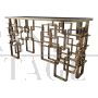 Double-sided console in chrome-gold steel and black Murano glass top