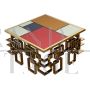 Low coffee table in chrome-gold steel with multicolor Murano glass top