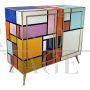 Design sideboard in multicolored glass with illuminated mirror interior