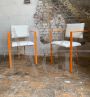 Pair of orange postmodern armchairs with white bouclé wool fabric