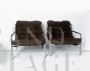 Pair of vintage armchairs in steel and brown Nubuck leather  