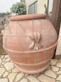 Huge antique terracotta oil jar with brand, Tuscany 19th century