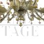 Rezzonico style boat chandelier in gold Murano glass with colored flowers