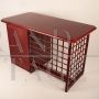 Vintage desk designed by Italo Gasparucci in burgundy-stained rattan and leather, 1970s