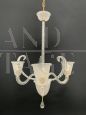 Three-armed Barovier chandelier in sandblasted Murano glass