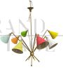 Vintage chandelier with colored cones in Stilnovo style                            