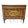 Antique Louis XVI style chest of drawers with inlays of architectures and characters