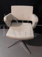 Vintage design desk chair in white leather, Italy 1990s