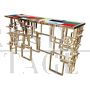 Golden double-sided sculpture console with multicolored Murano glass top