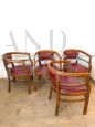 Set of 4 Art Deco tub chairs in wood and burgundy skai, Italy 1940s