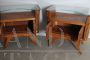 Pair of art deco bedside tables in walnut with glass top, Milan 1940s