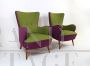 Vintage 80s armchair in green and purple piqué cotton