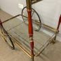 Cesare Lacca serving trolley in brass, glass and burgundy lacquered wood