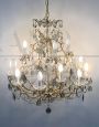 Large vintage Murano glass chandelier with crystal drops, 1950s