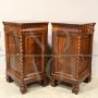 Pair of Louis Philippe capuchin bedside tables in walnut, Italy 19th century