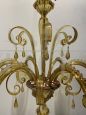 Venini Murano glass chandelier in amber color from the 1930s, restored