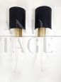 Vintage glass and brass wall light with black lampshade