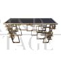 Double-sided console in chrome-gold steel and black Murano glass top