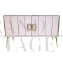 2-door sideboard in pink and black glass and brass